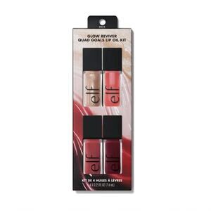 New e.l.f. Cosmetics Glow Reviver Lip Oil Quad Goals Set 4 Full Size Glosses